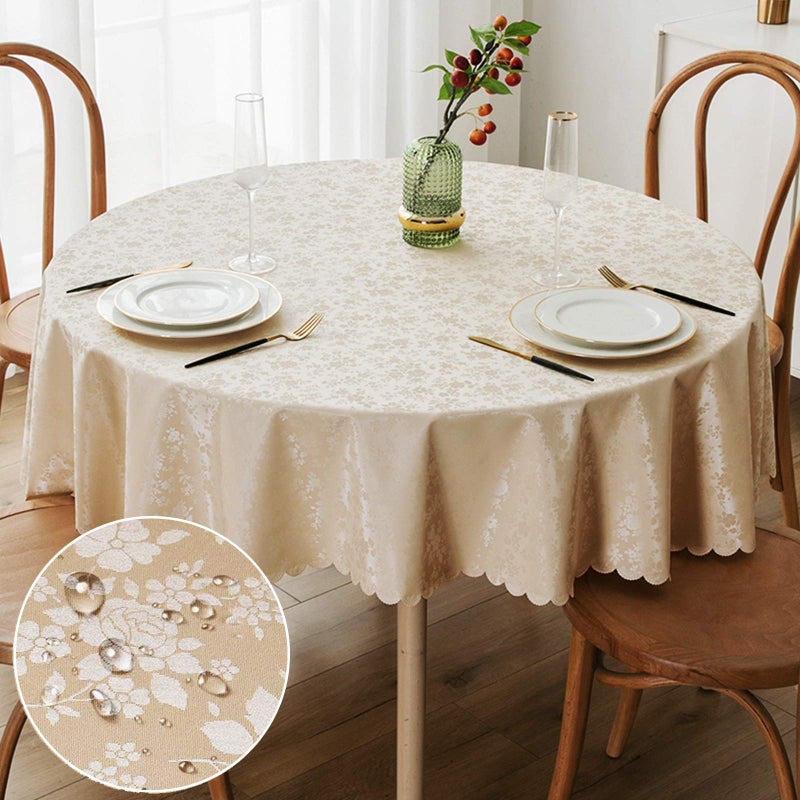 Smiry Round Table Cloth, Waterproof Heavy Duty Vinyl Tablecloths, Wipeable Washable Table Cover for Kitchen and Dining Room (Beige, 60" Round) - Image 1